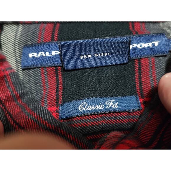 Ralph Lauren Sport Shirt Womens 12 Red Plaid Embroider Crest Flannel Classic Fit - Picture 4 of 11